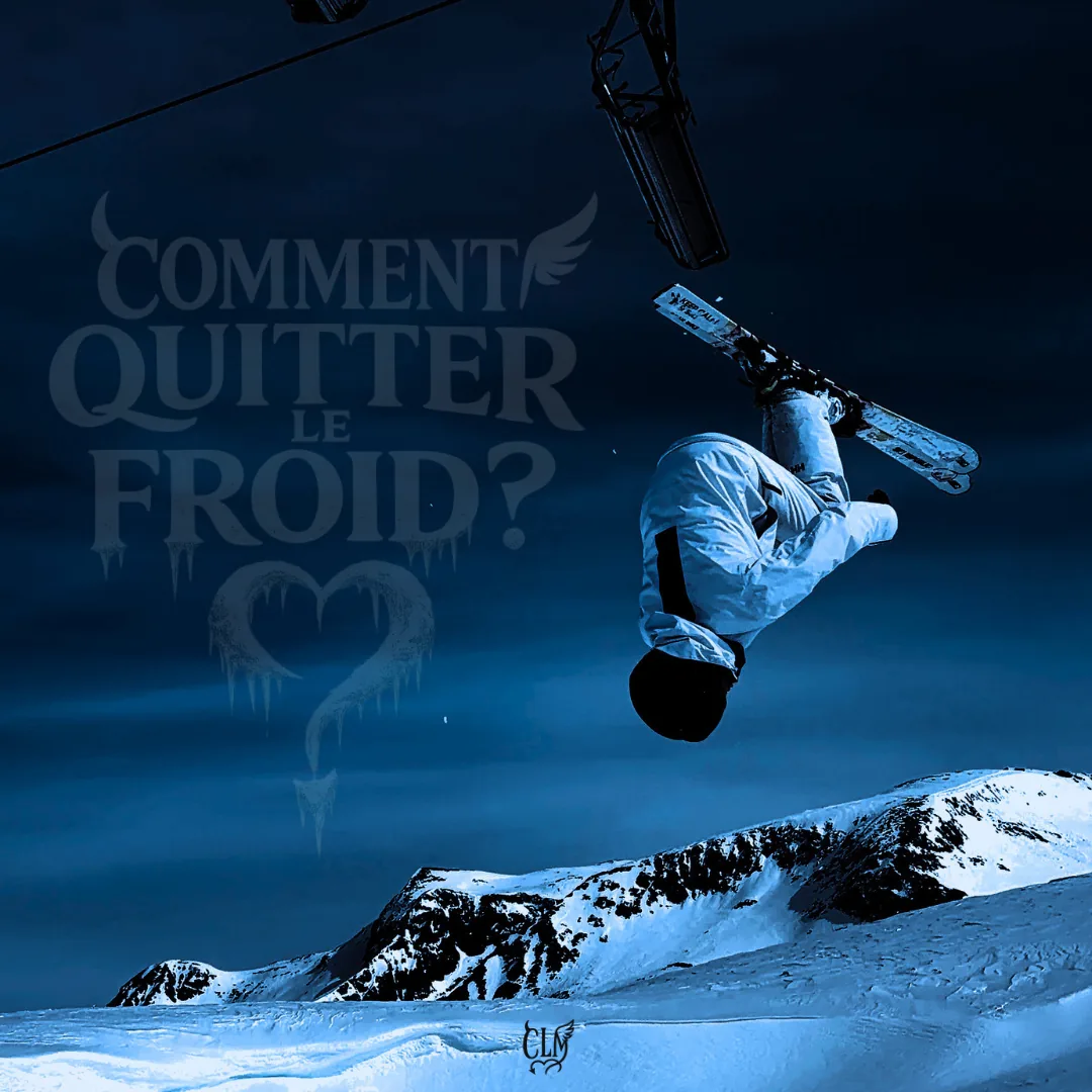 Pochette du single Comment quitter le froid ?, un skieur en vol au-dessus d’une montagne enneigée.